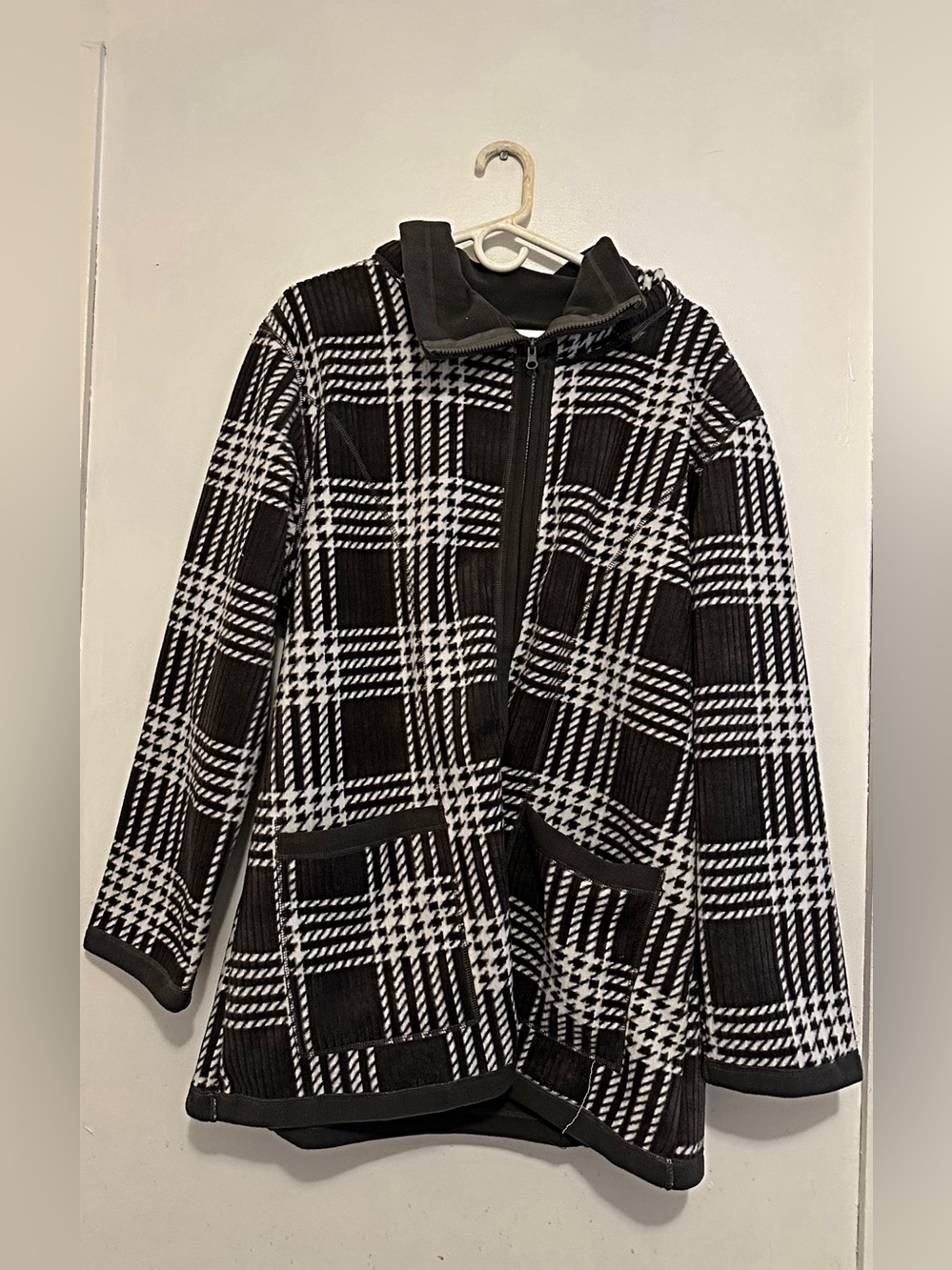 Kids Black & White Plaid Hooded Jacket